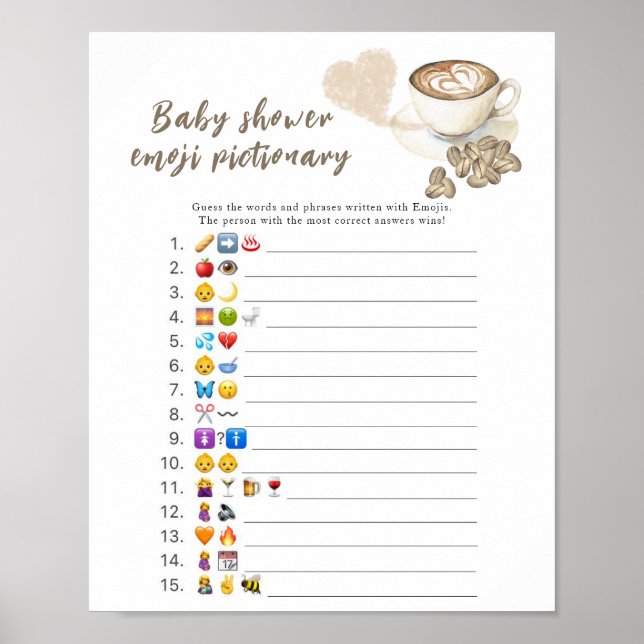 Póster Juego de imágenes de Emoji de baby shower de café (Frente)