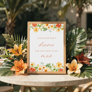 Póster Juego de la ducha de novia Cuántos Besos Floral de