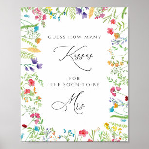 Póster Juego de la ducha de novia de flores Cuántos besos