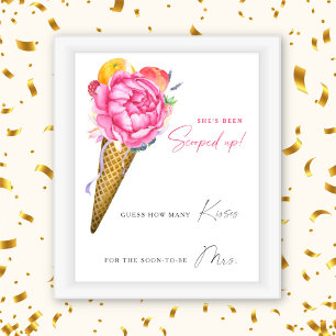 Póster Juego de la ducha nupcial de helado - Cuántos beso