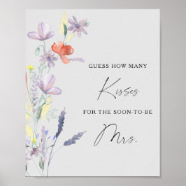 Póster Juego de lluvia de boda Boho Floral cuántos besos