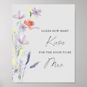 Póster Juego de lluvia de boda Boho Floral cuántos besos