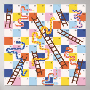 Póster Juego de mesa serpientes y escaleras niños