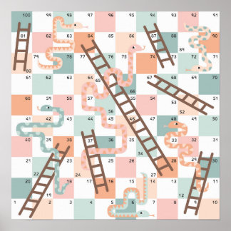 Póster Juego de mesa serpientes y escaleras niños