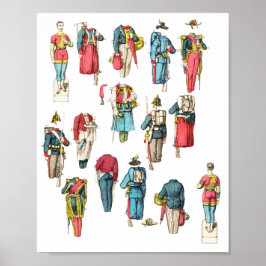 Póster juego de muñecas de papel en miniatura de un solda