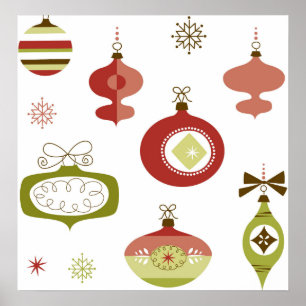 Póster Juego de Ornamentos de Navidad Retro