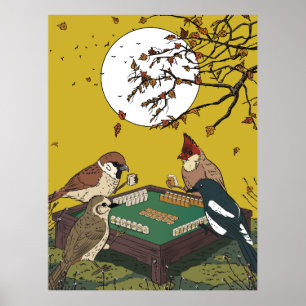 Póster Juego de pájaros jugando Mahjong 