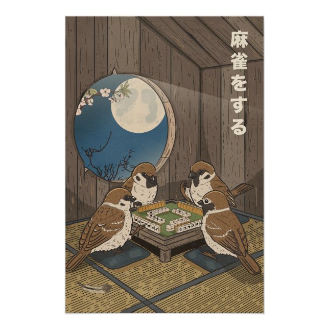 Póster Juego de pájaros jugando Mahjong  (Anverso)