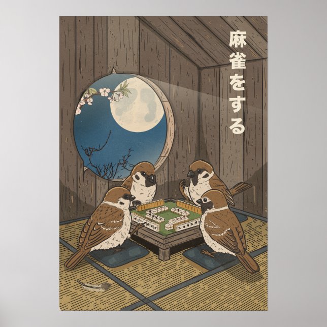 Póster Juego de pájaros jugando Mahjong  (Frente)