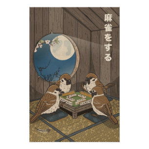 Póster Juego de pájaros jugando Mahjong 