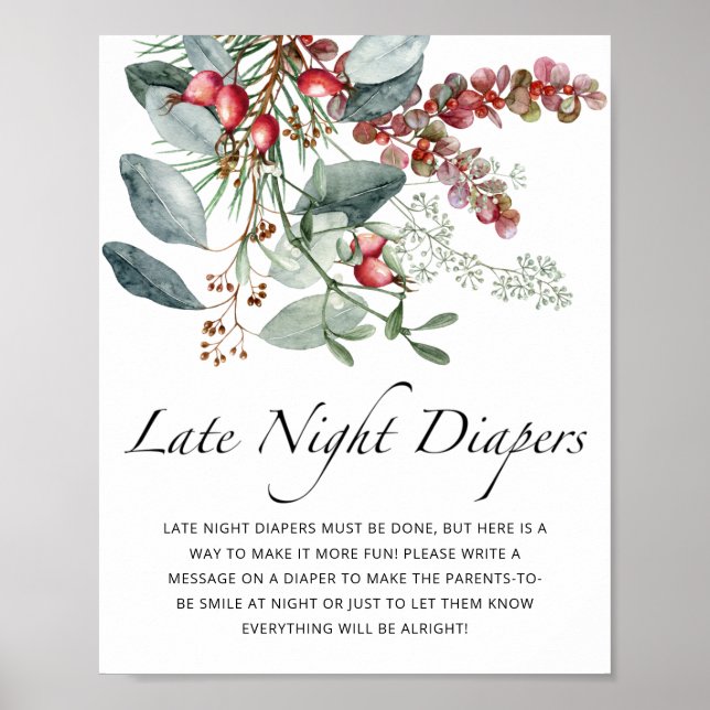 Póster Juego de pañales Evergreen Baby Shower Late night (Frente)