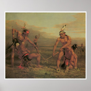Póster Juego de pelota indio, 1843, pintura del oeste