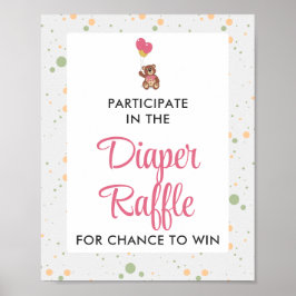 Póster Juego de Raffle de pañal Baby Shower para osos ros