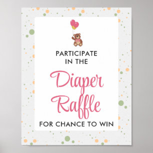 Póster Juego de Raffle de pañal Baby Shower para osos ros