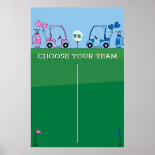 Póster Juego de revelación de género del golf azul rosado