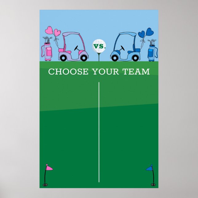 Póster Juego de revelación de género del golf azul rosado (Frente)