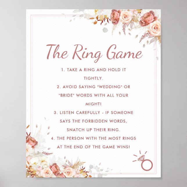 Póster Juego de Ring Fall Floral Bridal Shower Rótulo (Frente)
