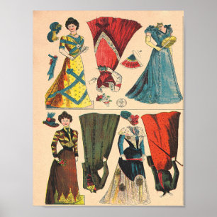 Póster Juego de ropa de muñecas de papel antiguo victoria