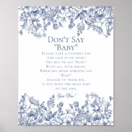 Póster Juego de shower de bebé 'Blue Chinoiserie Dont Say