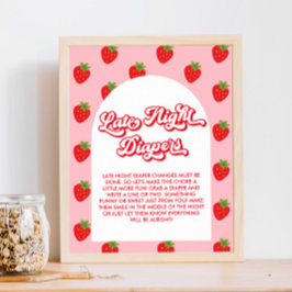 Póster Juego de Strawberry Baby Shower Late Night Diapers