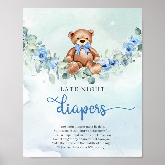 Póster Juego de Teddy bear floral azul Late Night Diapers (Frente)