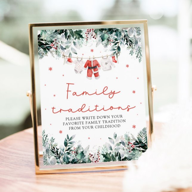 Póster Juego de tradiciones familiares Red Santa Baby nav (Watercolor Christmas Red Santa Baby Family Traditions Game Sign)