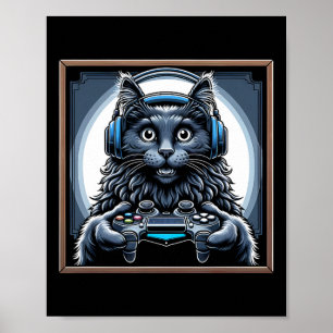 Póster Juego de Video de Gatos Nebelung con Auriculares