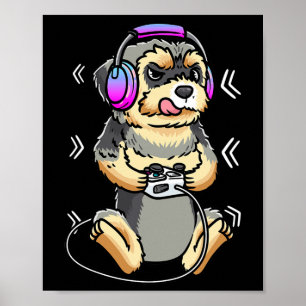 Póster Juego de Video de Perro Morkie Consola de Juegos J