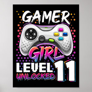 Póster Juego de video desbloqueado de nivel 11 de Chica d