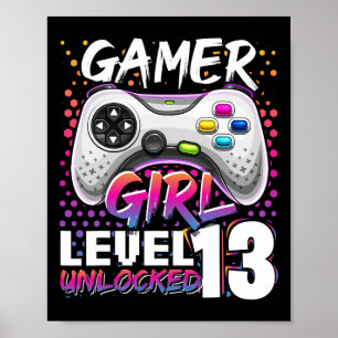 Póster Juego de video desbloqueado de nivel 13 de Chica d