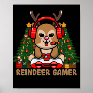 Póster Juego de videojuegos de Navidades de renos Gamer