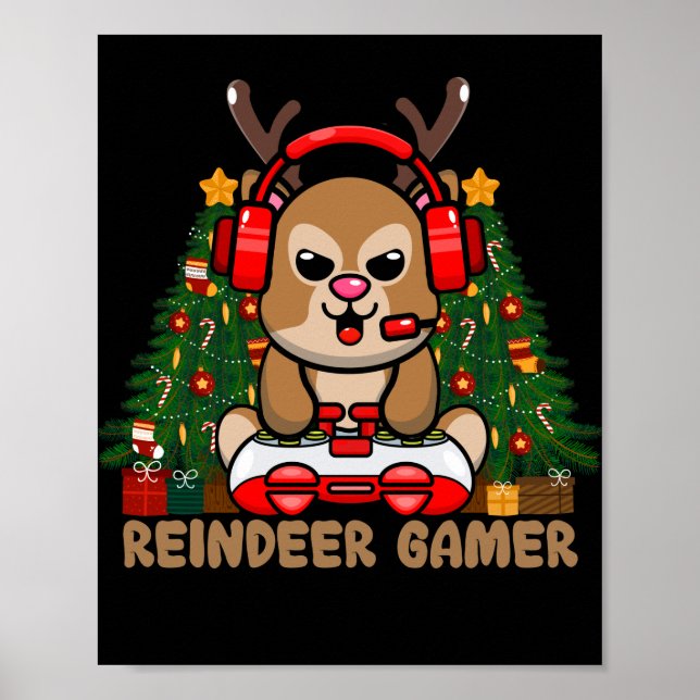Póster Juego de videojuegos de Navidades de renos Gamer (Frente)