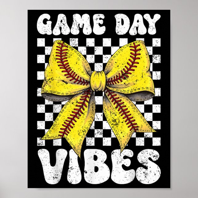 Póster Juego Día Vibes Coquette Bow Softball Mama Softbal (Frente)