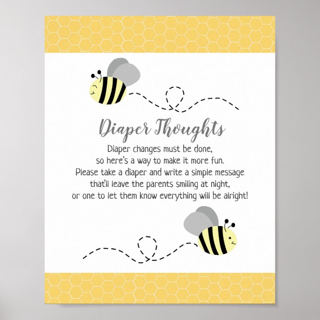 Póster Juego Gray Bumble Bee Baby Shower Diaper Thoughts (Frente)