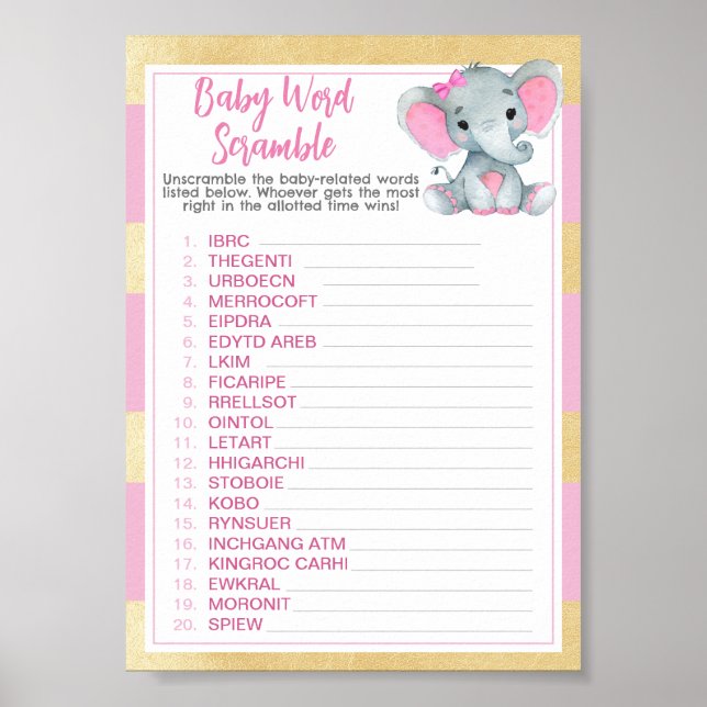 Póster Juego "Palabra de canto" para elefantes rosados de (Frente)
