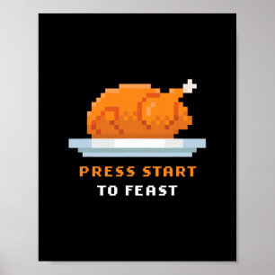 Póster Juego Retro Arcade Pixelado Pavo – Presiona Start 