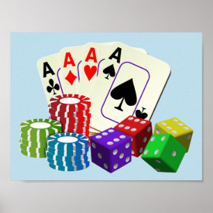 Póster Juegos de casino dados, fichas de póquer, cartas d