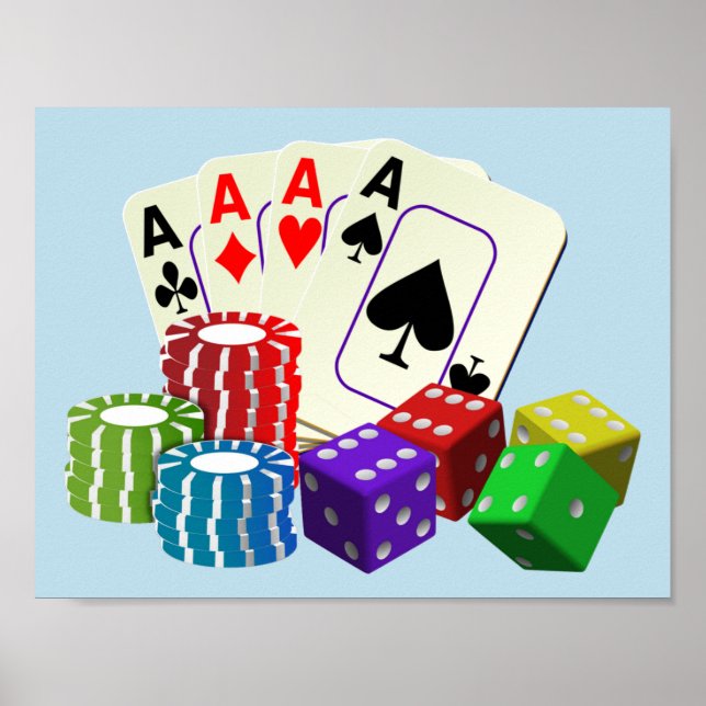 Póster Juegos de casino dados, fichas de póquer, cartas d (Frente)