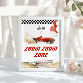 Póster Juegos de cumpleaños de zona de zoom rojo de coche