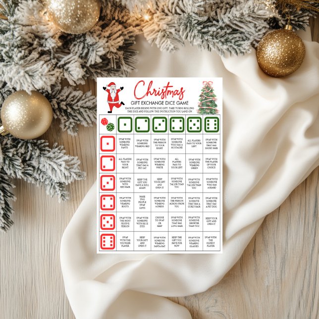 Póster Juegos de intercambio de regalos de Navidad, juego (Christmas Gift Exchange Games, Christmas Dice Game Poster)