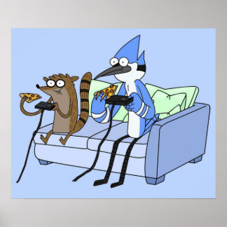 Póster Juegos Mordecai y Rigby Pizza y Video