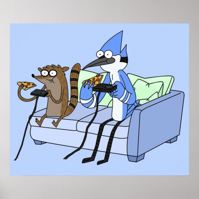 Póster Juegos Mordecai y Rigby Pizza y Video (Frente)