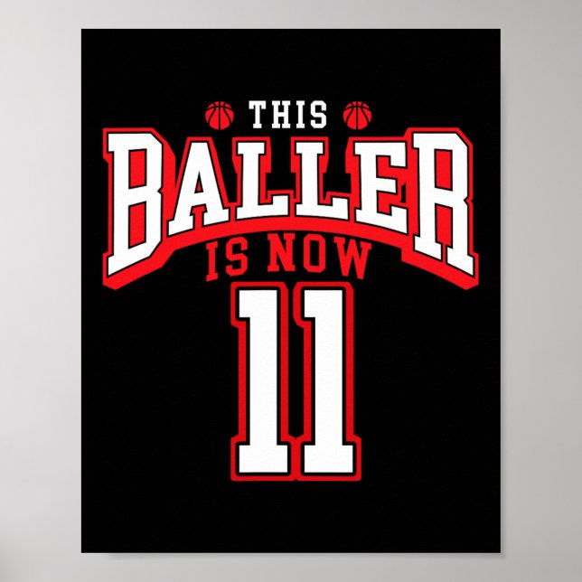 Póster Jueves 11 de cumpleaños Bysketbyll Largo de 11 año (Frente)