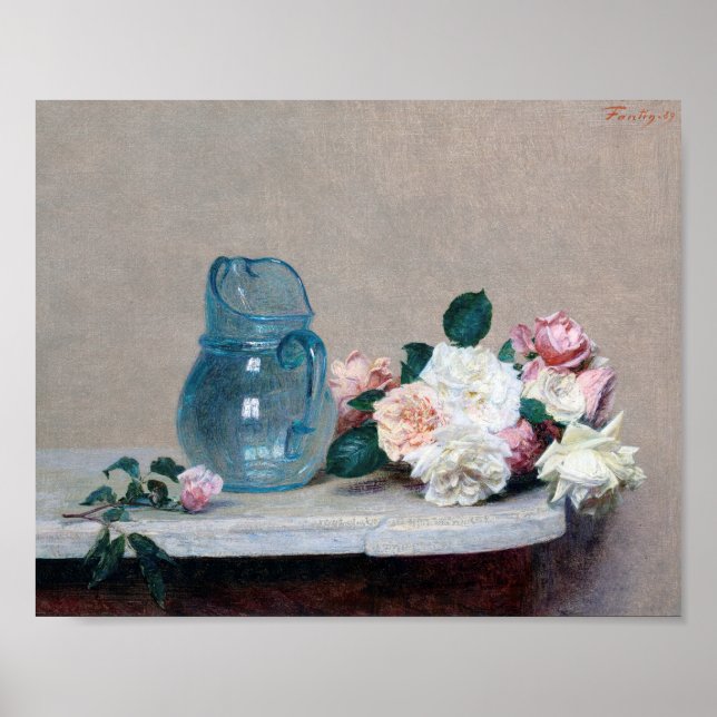 Póster Jug de Rosa y vidrio, Henri Fantin-Latour (Frente)