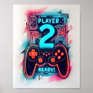 Póster Jugador 2 Neon Gamer Art