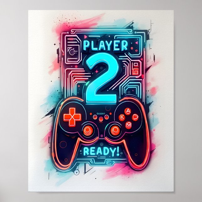 Póster Jugador 2 Neon Gamer Art (Frente)