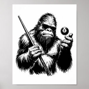 Póster Jugador Bigfoot Billiards - Funny Sasquatch Billia