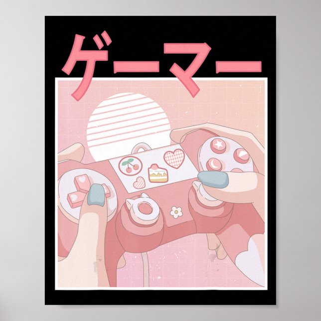Póster Jugador Chica Anime Kawaii Juego Cuto de Videojueg (Frente)
