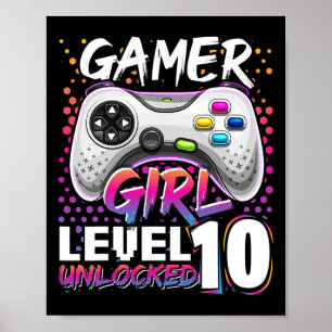 Póster Jugador Chica Nivel 10 Videojuego desbloqueado Cum