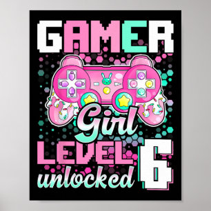 Póster Jugador Chica Nivel 6 Videojuego desbloqueado 6Nac